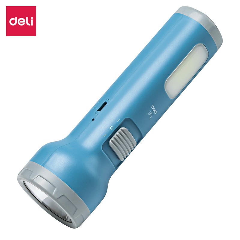 得力 LED双照明可充电式手电筒中号蓝色 1个 3663A