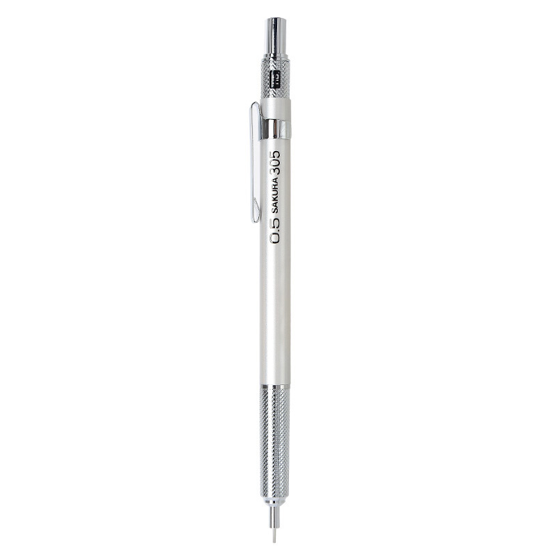 樱花(SAKURA)金属自动铅笔活动铅笔绘图铅笔 避震笔芯防断 0.5mm银色笔杆