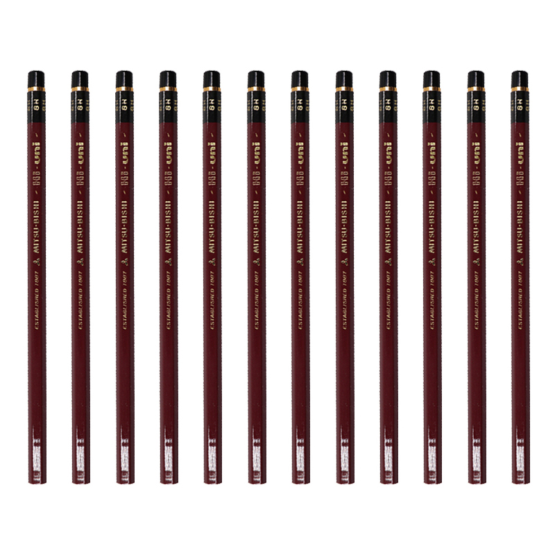 三菱（Uni）素描绘画铅笔 硬度测试铅笔HI-UNI木杆铅笔8H 12支装