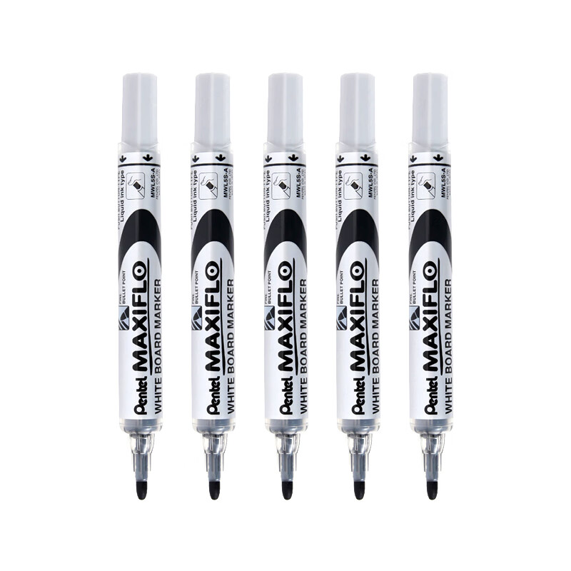 派通（Pentel）白板笔液态墨直液式电子白板笔大头笔MWL5S黑色 5支装