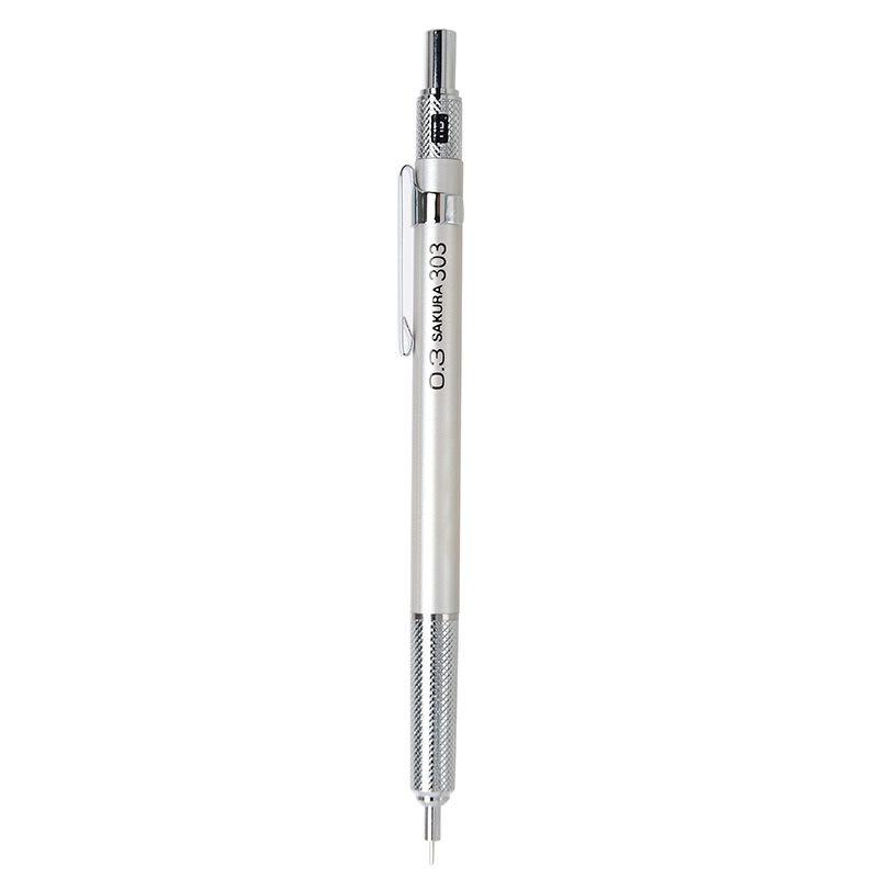 樱花(SAKURA)金属自动铅笔活动铅笔绘图铅笔 避震笔芯防断 0.3mm银色笔杆