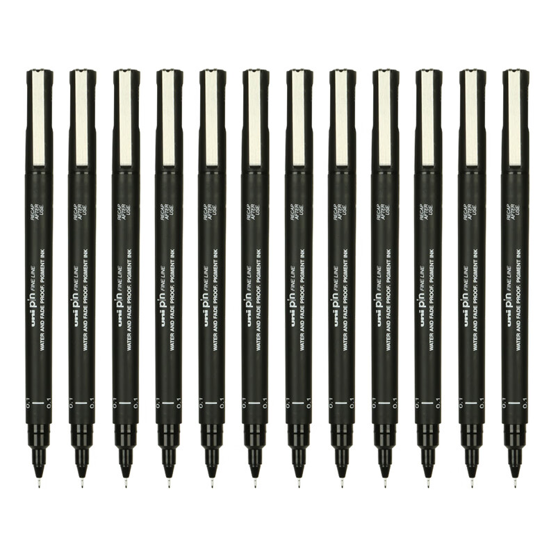 三菱（uni）水性针管笔 0.1mm绘图笔手绘针管笔 草图笔 勾线笔PIN-200 12支