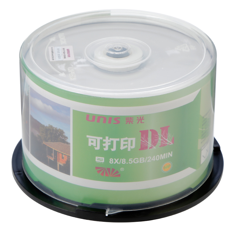 紫光（UNIS）DVD+R DL 可打印光盘空白光盘8速8.5G刻录盘光碟单面双层桶装50