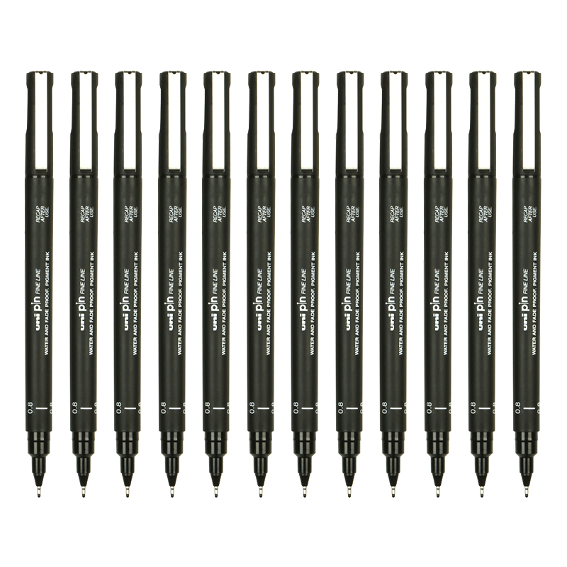 三菱（uni）水性针管笔 0.8mm绘图笔手绘针管笔 草图笔 勾线笔PIN-200 12支