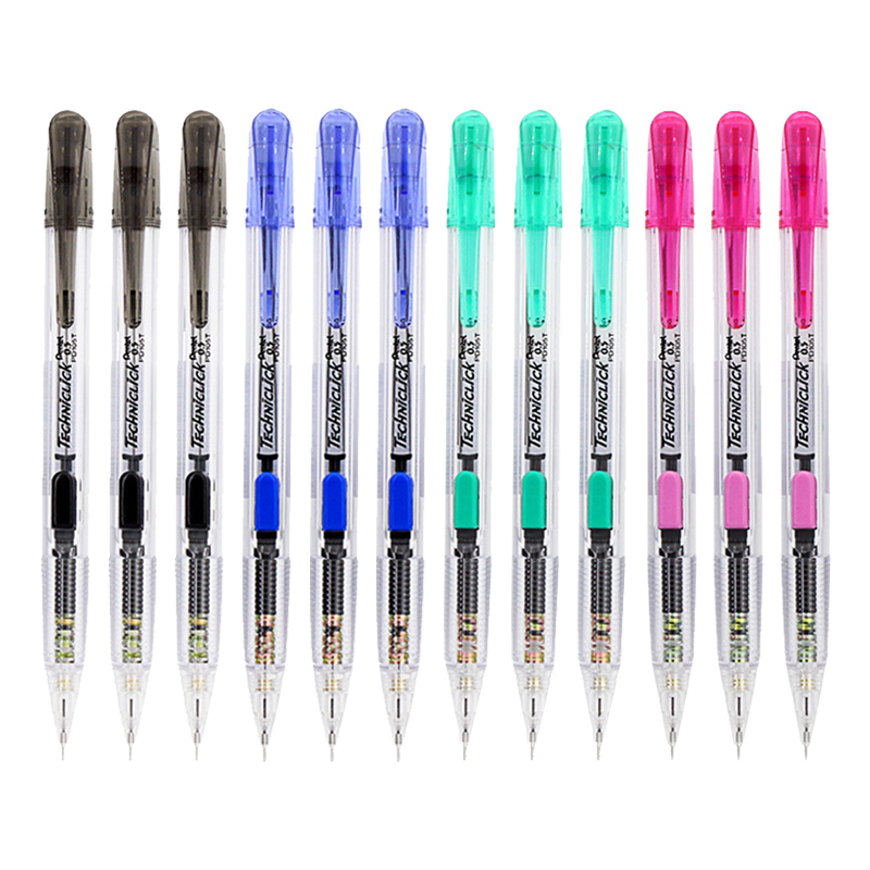 派通（Pentel）PD105T 侧按式活动铅笔 学生自动铅笔 带橡皮 0.5mm 混色 