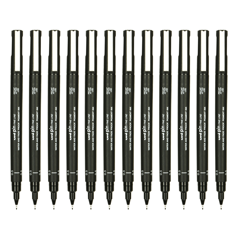三菱（uni）水性针管笔 0.5mm绘图笔手绘针管笔 草图笔 勾线笔PIN-200 12支