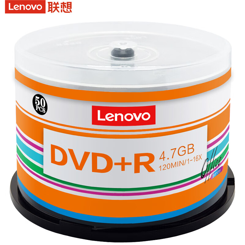 联想 DVD+R 光盘/刻录盘 16速4.7GB 办公系列 桶装50片 空白光盘