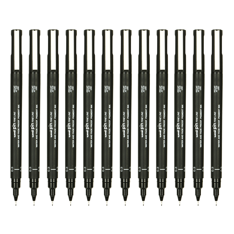 三菱（uni）水性针管笔 0.3mm绘图笔手绘针管笔 草图笔 勾线笔PIN-200 12支