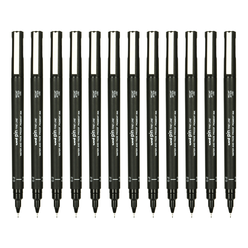 三菱（uni）水性针管笔 0.2mm绘图笔手绘针管笔 草图笔 勾线笔PIN-200 12支