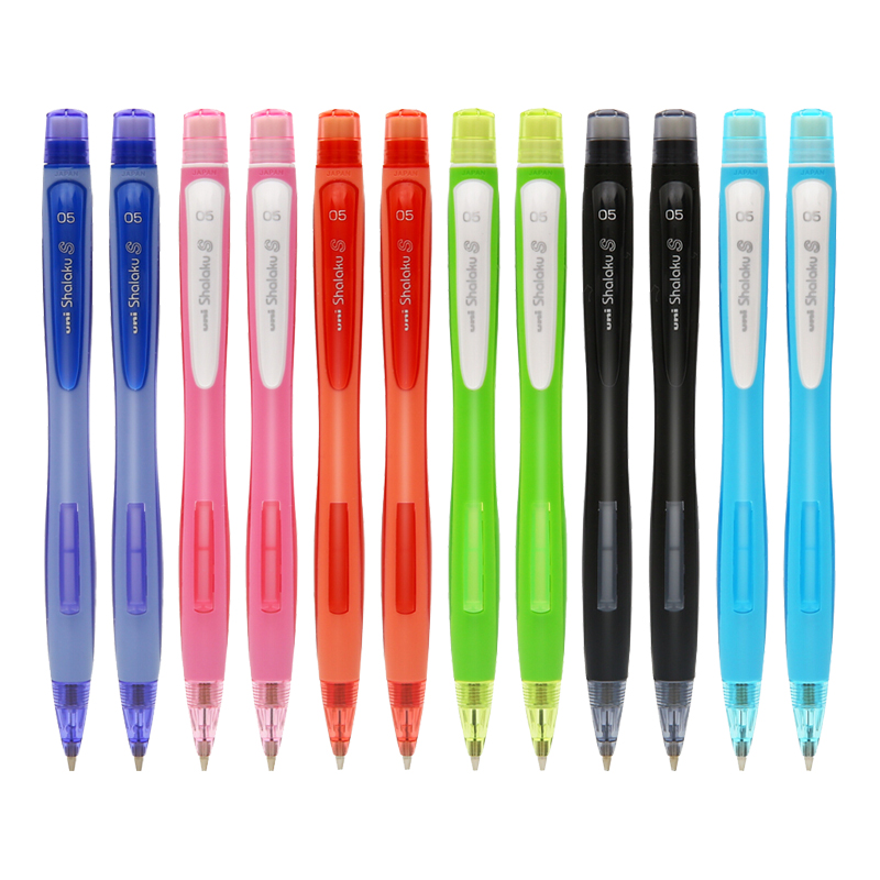 三菱（Uni）学生自动铅笔M5-228侧按出芯活动铅笔带橡皮 6色混装12支装