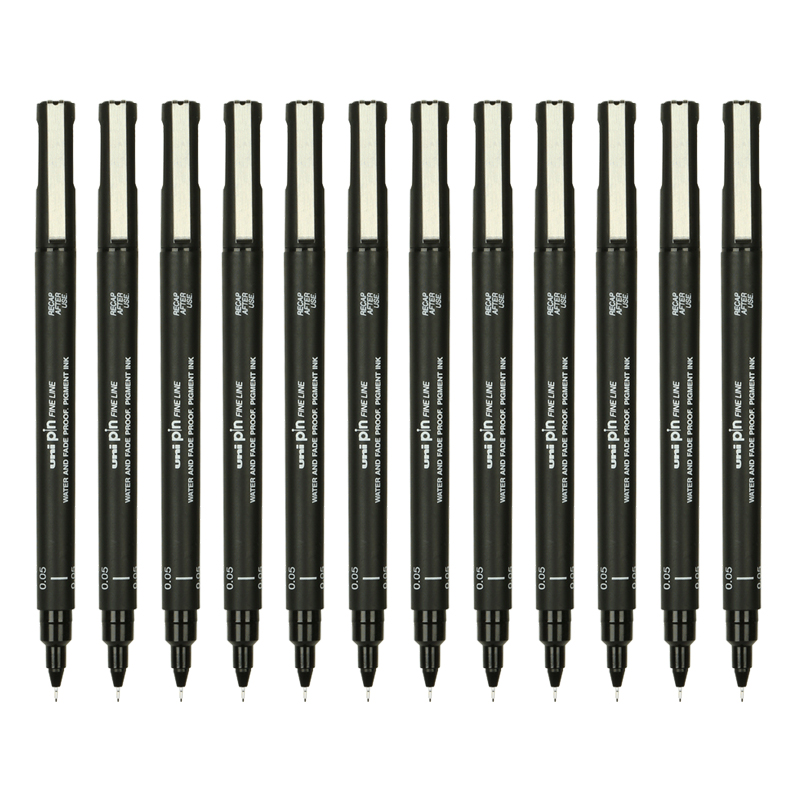 三菱（uni）水性针管笔 0.05mm绘图笔手绘针管笔 草图笔 勾线笔PIN-200 12