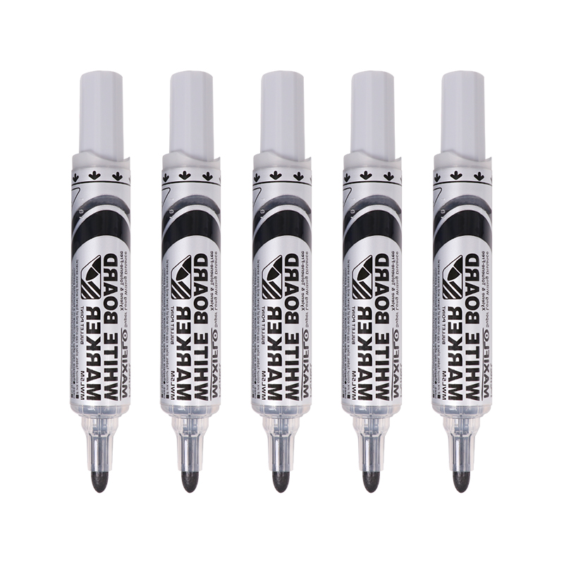 派通（Pentel）白板记号笔 2mm直液式粗字圆头 可擦马克笔 MWL5M 黑色（5支装