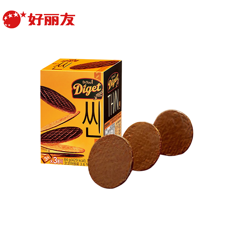 好丽友（Orion）韩国原装进口薄巧克力全麦饼干84g 营养代餐酥脆零食