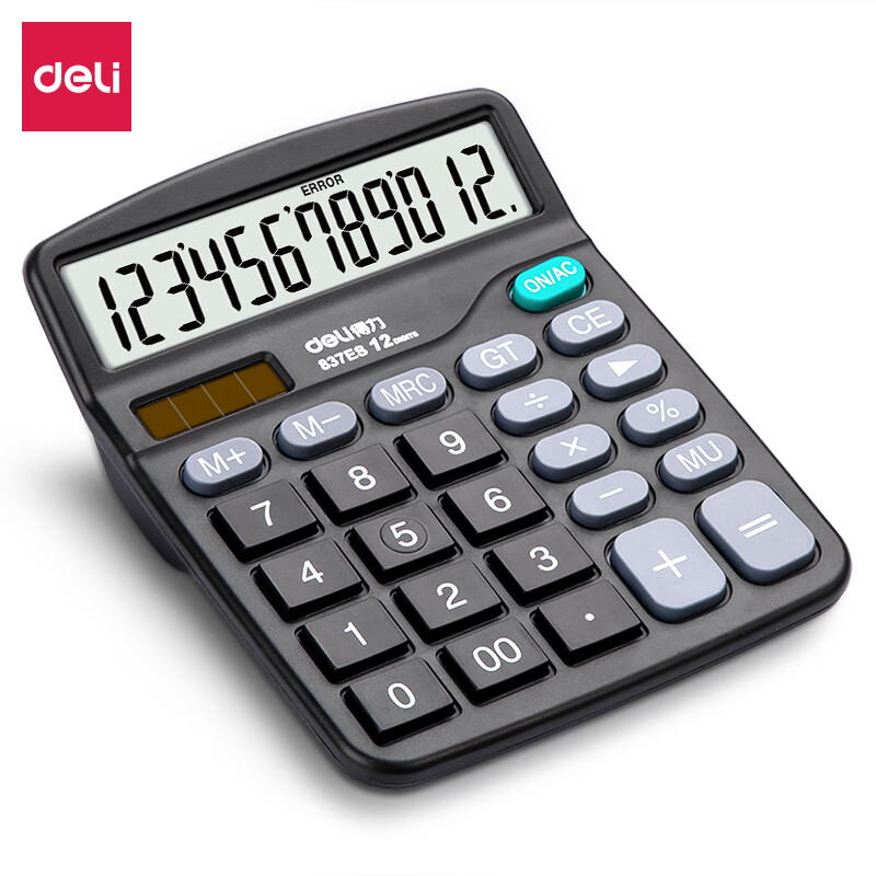 得力(deli)双电源桌面办公计算器12位大屏幕桌面计算机 办公文具用品 837ES