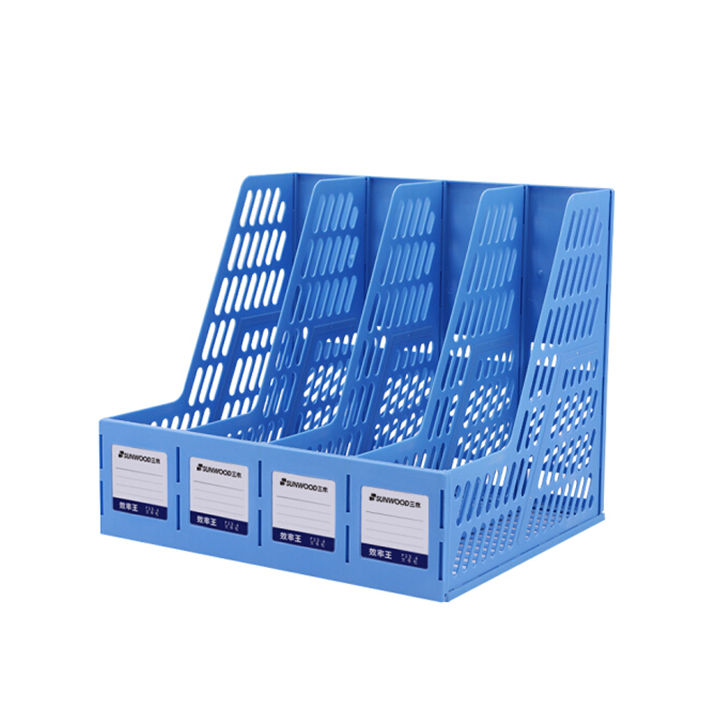 三木(SUNWOOD)效率王系列 四联带标签文件框/资料框 5个装 牢固耐用 明丽蓝 P33-4