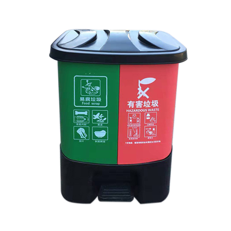 敏胤 L2040 脚踏式有盖分类环保垃圾桶 20L*2/40L 厨余垃圾+有毒有害 （绿色+红色）