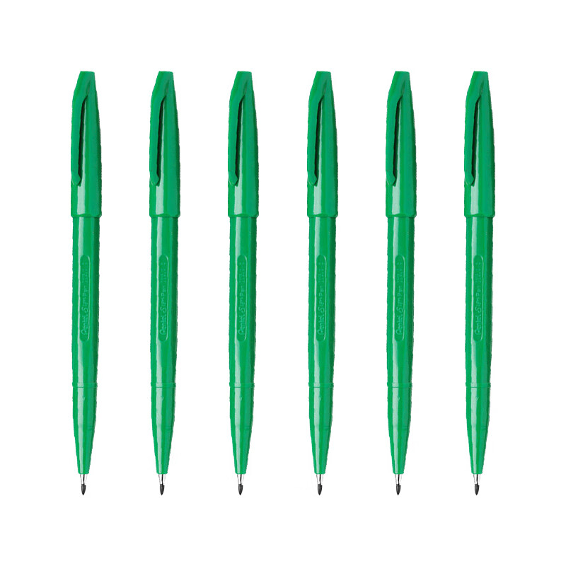 派通（Pentel）签字笔草图勾线笔 手绘设计构图笔 漫画记号笔 S520绿色 6支装