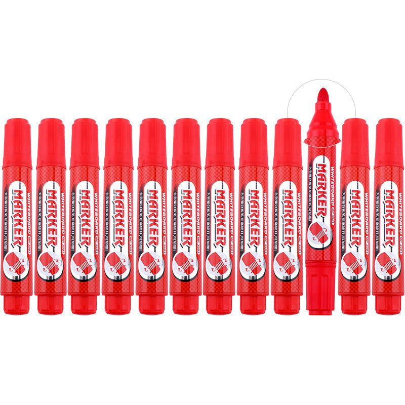 宝克（BAOKE）MP3901 可加墨大容量白板笔可擦易擦 大字红色12支装