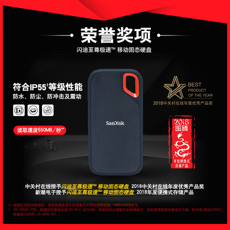 闪迪（SanDisk）1TB Type-c 移动硬盘 固态（PSSD）极速移动版 传输速度