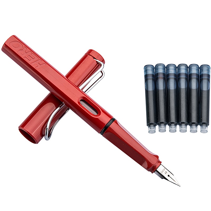 英雄（HERO）359 正姿 红色 EF尖薄厚片工艺钢笔 铱金钢笔签字笔
