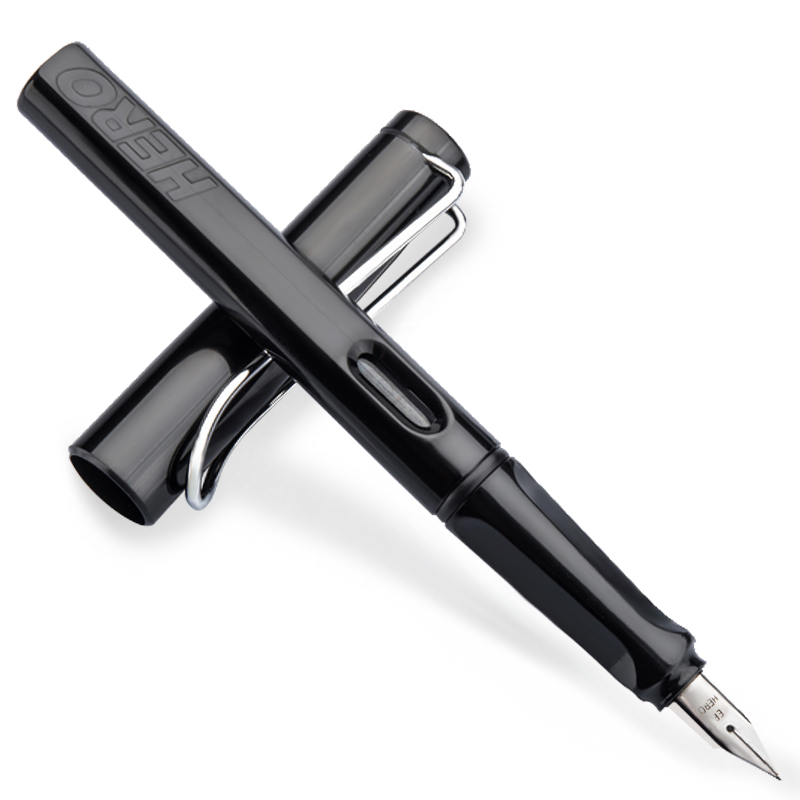 英雄（HERO）钢笔359 正姿 黑色 EF尖薄厚片工艺学生练字钢笔铱金钢笔签字笔