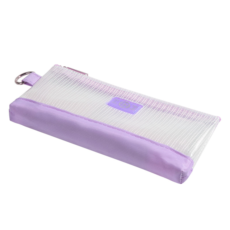 渡美（Dumei）658 透明文件防冻拉边袋PVC网格拉链防水试卷袋 B6 1/2紫色(2