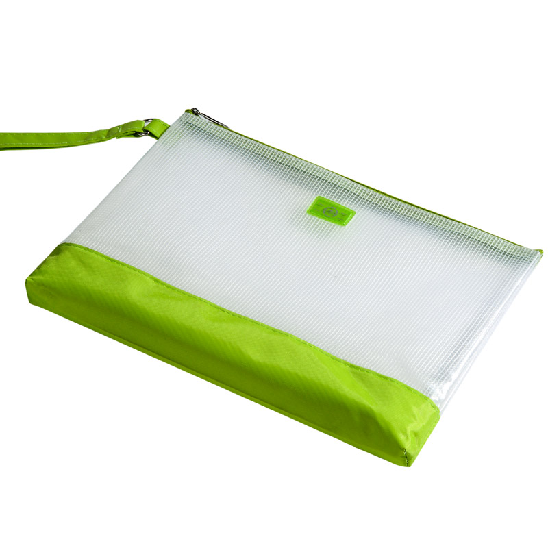 渡美（Dumei）652透明文件防冻缤纷系列拉边袋PVC网格拉链防水试卷袋 A4 加大绿色