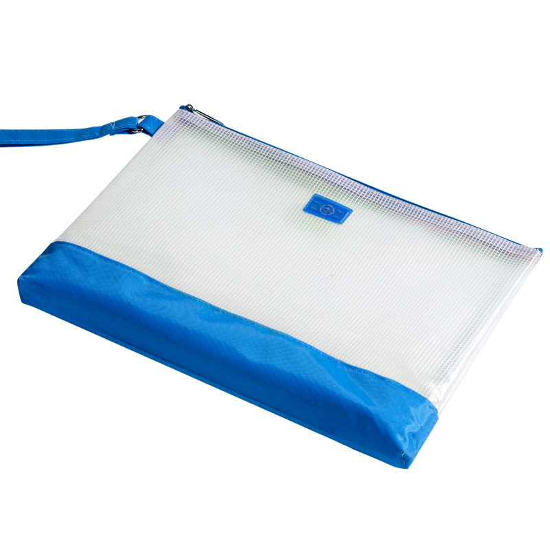 渡美（Dumei）652透明文件防冻缤纷系列PVC网格拉链防水试卷袋 A4 加大深蓝