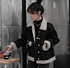 熙敘晨小香風(fēng)時(shí)尚洋氣羊羔毛2022春秋裝新款百搭小個(gè)子上衣毛呢短外套女 黑 加絨加厚 S 建議85-95斤 曬單實(shí)拍圖