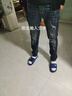 Prato Lee牛仔褲男春夏季韓版百搭破洞小腳褲子休閑男裝修身潮男褲牛仔彈力 深藍(lán) 30 曬單實拍圖