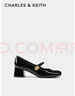 CHARLES&KEITH法式粗跟方頭金屬扣瑪麗珍鞋子女鞋女士七夕禮物CK1-60280433 Black Patent黑色 36 曬單實(shí)拍圖