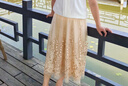 陸際（LUJI）半身裙女2021新款中長(cháng)款網(wǎng)紗裙 香港潮牌春夏百搭刺繡公主裙彈力腰圍紗網(wǎng)港味半裙 杏色 M 曬單實(shí)拍圖