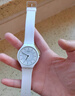 適用于斯沃琪Swatch skin超薄SFK360 SFK361 SFK397針扣橡膠硅膠手表帶男女 白色 曬單實拍圖