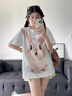 紫涵（ZIHAN）紫涵萌寵兔子印花T恤女夏季可愛少女風(fēng)減齡寬松短袖上衣 白色 M 曬單實拍圖