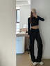 身邊byyourside懶懶闊腿長(cháng)褲高腰休閑寬松直筒顯瘦跑步運動(dòng)衛褲女 純啞黑 L 曬單實(shí)拍圖