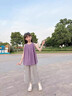 粉筆末端女童無袖套裝夏裝韓版洋氣兒童條紋闊腿褲兩件套小女孩寶寶衣服潮 紫色 120 曬單實拍圖