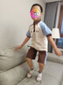 MQD童裝男童夏裝套裝polo領(lǐng)T恤兒童兩件套運(yùn)動(dòng)短袖 米白 130 曬單實(shí)拍圖
