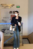 GARNUO黑色小西裝外套女2025春秋新款小個(gè)子高級(jí)感兩件套裝寬松休閑西服 黑色西服【不含胸針】 S【101-110斤】 曬單實(shí)拍圖