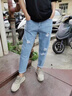 真維斯牛仔褲男夏季破洞薄款寬松直筒褲子男新款修身涼感潮流九分長褲 919淺藍(lán)色 31 曬單實拍圖