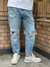 ABLE JEANS【八分大V褲】破洞水洗潮流褲子男士牛仔褲 水洗淺靛藍 32 曬單實拍圖