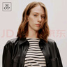 Marc O'Polo/MOP【商場同款】春季新款翻領(lǐng)外套綿羊皮夾克襯衫女 黑色990 32/155 曬單實拍圖