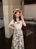 棉致雪紡印花t恤/油畫半身裙女夏季2024新款兩件套夏小個子a字裙 圖片色【套裝】 S 曬單實拍圖