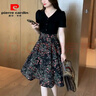 皮爾卡丹假兩件碎花連衣裙女夏季2025新款高端氣質(zhì)時(shí)尚V領(lǐng)遮肚子顯瘦裙子 黑色【氣質(zhì)/減齡/時(shí)髦/顯瘦/中年 2XL 【120-130斤】 曬單實(shí)拍圖