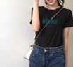 星盛榮純棉短袖t恤女薄款夏季韓版潮寬松正肩圓領(lǐng)女士體恤白色上衣百搭 黑色*Va綠字母 M[建議100-115斤左右] 曬單實(shí)拍圖