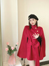 DPLAY2025年冬季復古紅色斗篷大衣羊毛呢子大衣結婚外套 鐵銹紅 M 曬單實(shí)拍圖