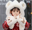 迪士尼（Disney）兒童帽子冬季三件套寶寶加絨手套超厚男女童冬天保暖帽子圍巾一體 立體小熊三件套-米色 3-8歲(50-54cm) 曬單實(shí)拍圖