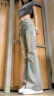 索菲堡 2023夏设计感小众直筒阔腿拖地裤子美式复古高腰微喇叭牛仔裤女 蓝色 XL 实拍图