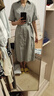 對白氣質(zhì)休閑V領(lǐng)襯衫連衣裙女2025夏季新款落肩寬松通勤顯瘦長裙 灰藍色 M 曬單實拍圖