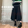 米度麗孕婦半身裙春秋中長(cháng)款a字孕婦裙子毛呢百褶裙長(cháng)裙孕婦裝春裝 黑色 M（建議80-110斤左右） 曬單實(shí)拍圖
