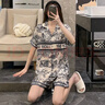 貓人（MiiOW）2025年新款睡衣女夏季冰絲短褲女士家居服水墨畫短袖長褲三件套 ZS2015[三件套] M [建議80-100斤] 曬單實(shí)拍圖